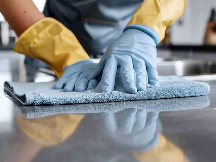 Tisch wird gereinigt