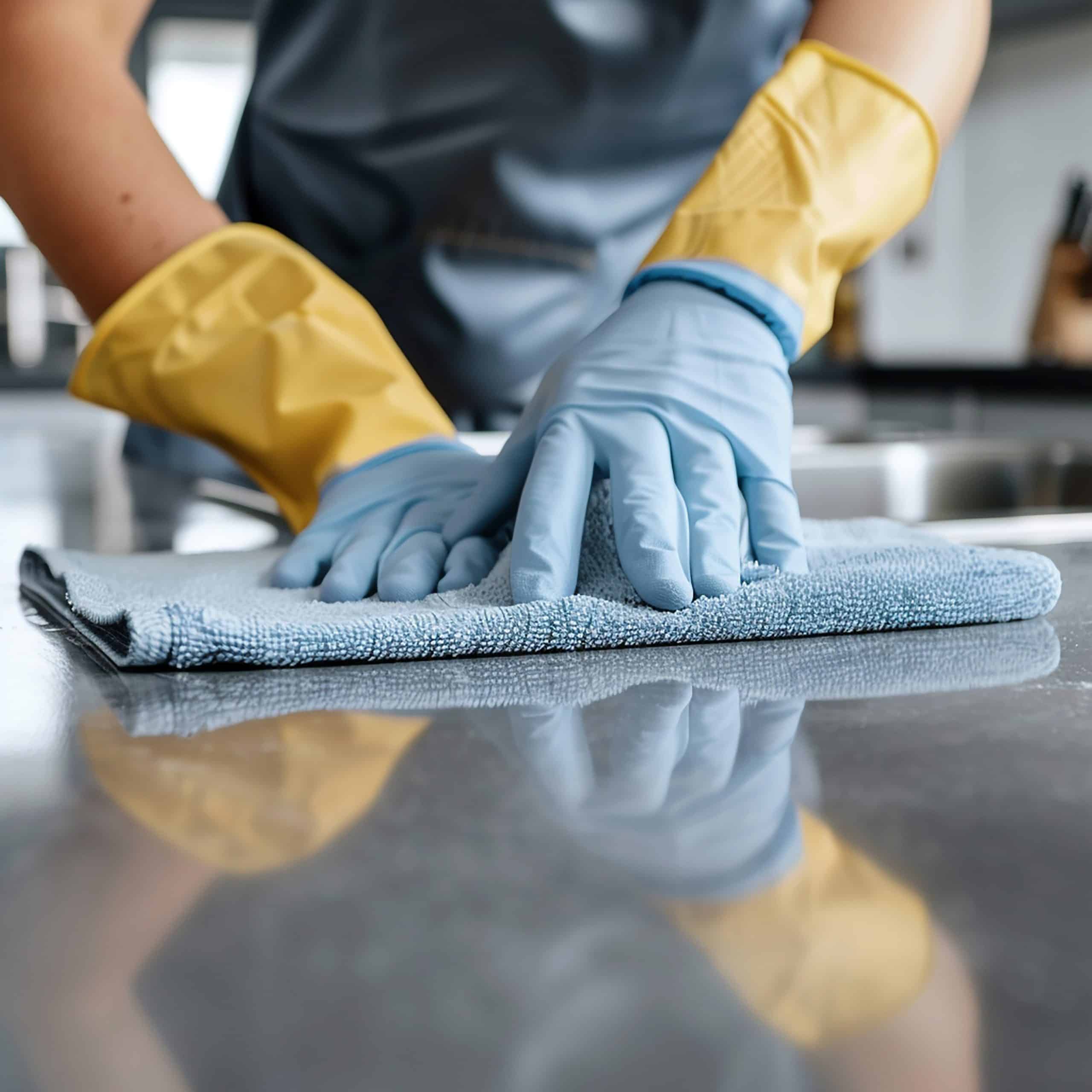 Tisch wird gereinigt